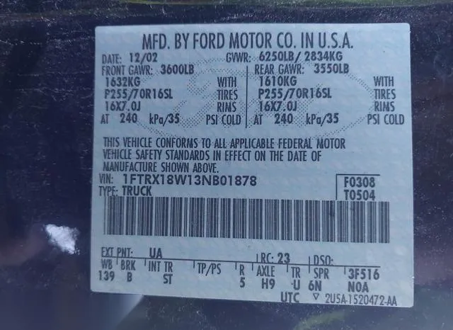 1FTRX18W13NB01878 2003 2003 Ford F-150- Lariat/Xl/Xlt 9