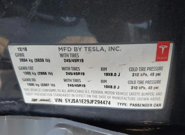 5YJSA1E29JF294474 2018 2018 Tesla Model S- 100D/75D/P100D 9