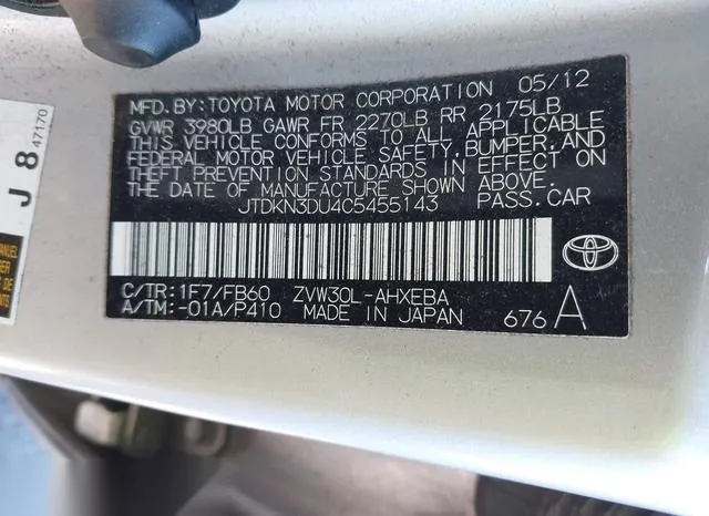 JTDKN3DU4C5455143 2012 2012 Toyota Prius- Three 9