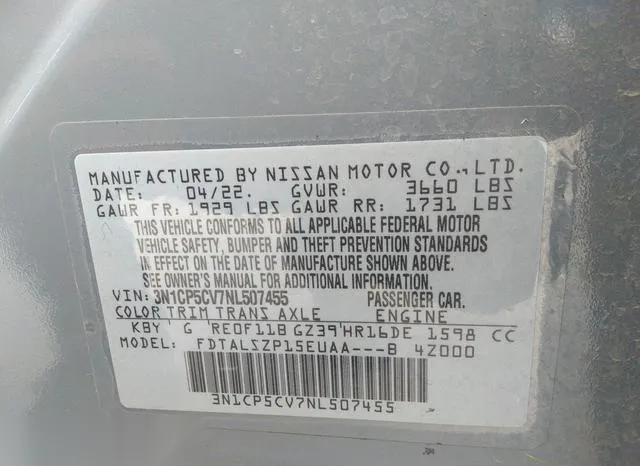 3N1CP5CV7NL507455 2022 2022 Nissan Kicks- Sv Xtronic Cvt 9