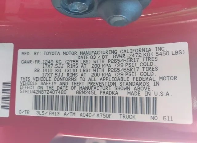 5TELU42N87Z407480 2007 2007 Toyota Tacoma- Double Cab 9