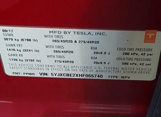 5YJXCBE2XHF065740 2017 2017 Tesla Model X- 100D/75D/90D 9