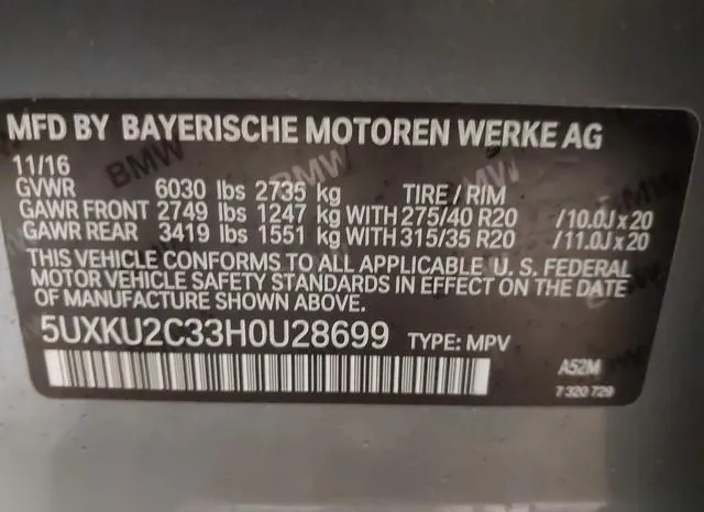 5UXKU2C33H0U28699 2017 2017 BMW X6- Xdrive35I 9