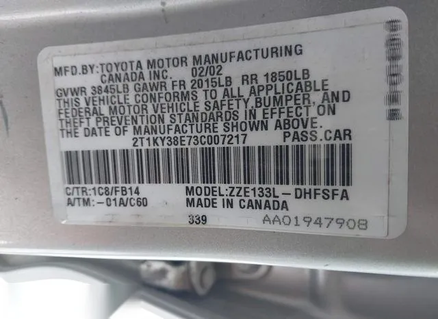 2T1KY38E73C007217 2003 2003 Toyota Matrix- Xrs 9