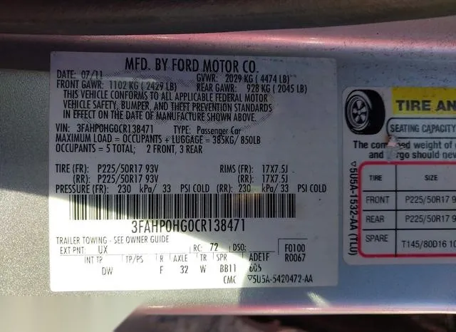 3FAHP0HG0CR138471 2012 2012 Ford Fusion- SE 9