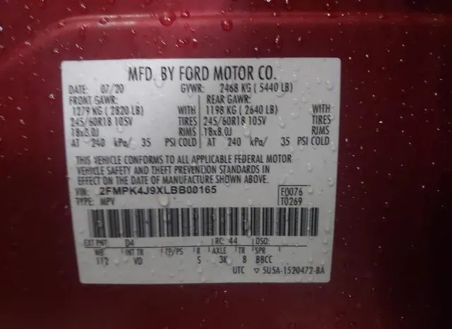 2FMPK4J9XLBB00165 2020 2020 Ford Edge- Sel 9