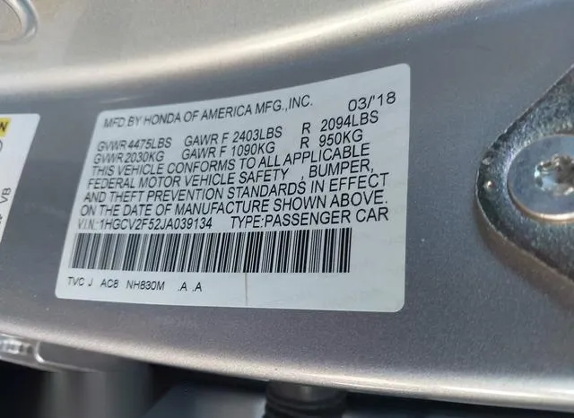 1HGCV2F52JA039134 2018 2018 Honda Accord- Ex-L 2-0T 9