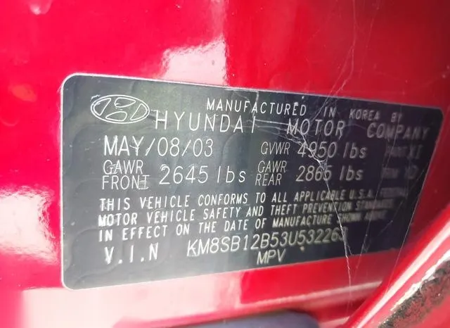 KM8SB12B53U532263 2003 2003 Hyundai Santa Fe 9