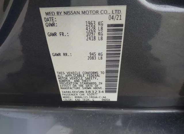 1N4BL4EV5MN383234 2021 2021 Nissan Altima- Sl Fwd 9