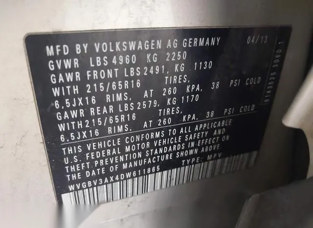 WVGBV3AX4DW611865 2013 2013 Volkswagen Tiguan- S 9