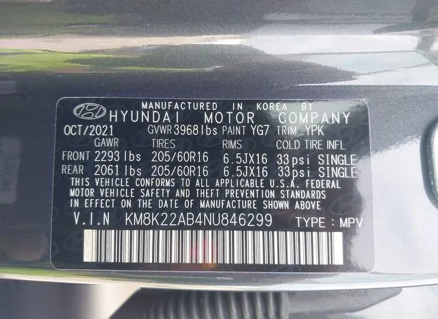 KM8K22AB4NU846299 2022 2022 Hyundai Kona- SE 9