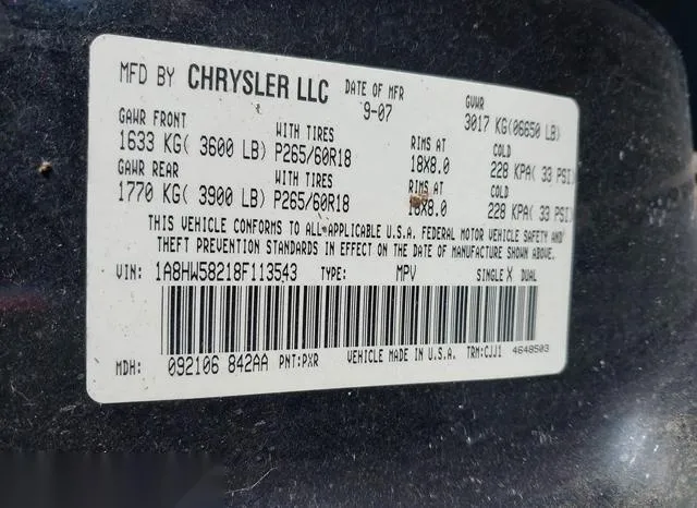 1A8HW58218F113543 2008 2008 Chrysler Aspen- Limited 9