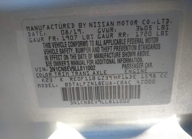 3N1CN8EV9LL811002 2020 2020 Nissan Versa- Sv Xtronic Cvt 9