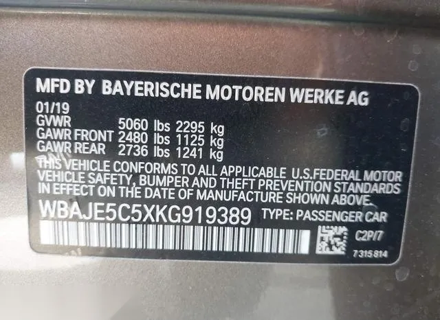 WBAJE5C5XKG919389 2019 2019 BMW 5 Series- 540I 9