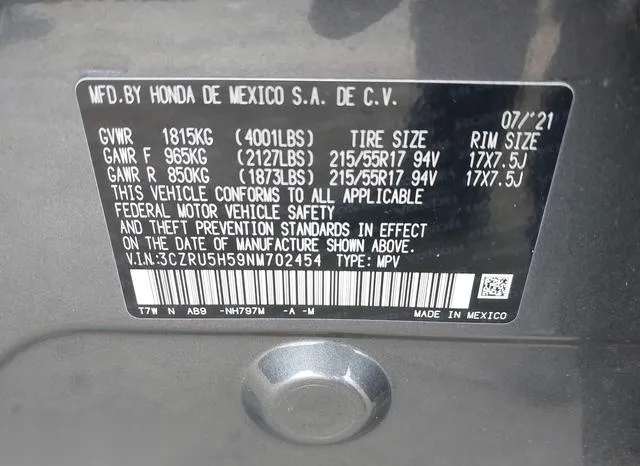 3CZRU5H59NM702454 2022 2022 Honda HR-V- 2Wd Ex 9