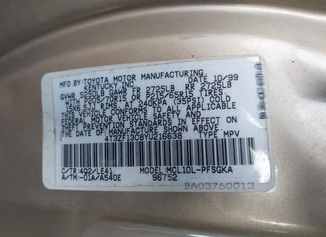 4T3ZF13C8YU216638 2000 2000 Toyota Sienna- Xle 9