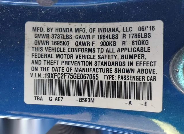 19XFC2F75GE067065 2016 2016 Honda Civic- EX 9