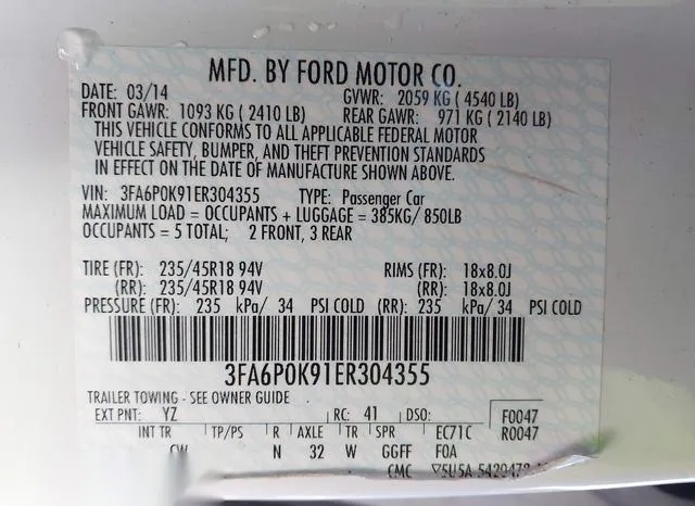 3FA6P0K91ER304355 2014 2014 Ford Fusion- Titanium 9