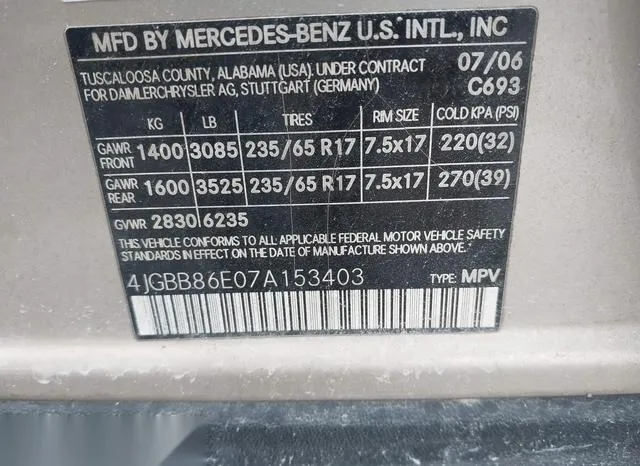 4JGBB86E07A153403 2007 2007 Mercedes-Benz ML 350- 4Matic 9