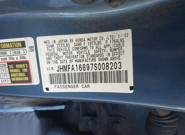 JHMFA16897S008203 2007 2007 Honda Civic- EX 9