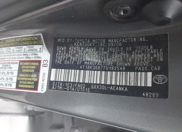 4T1BK36B77U182548 2007 2007 Toyota Avalon- XL 9