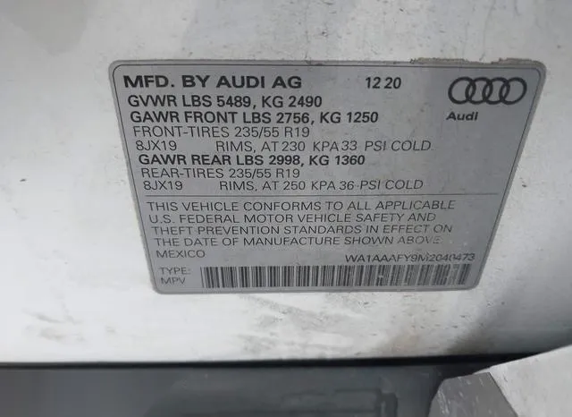 WA1AAAFY9M2040473 2021 2021 Audi Q5- Premium 45 Tfsi Quattr 9