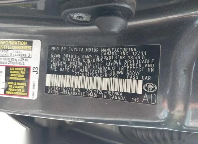 2T1BU4EE3CC761950 2012 2012 Toyota Corolla- LE 9