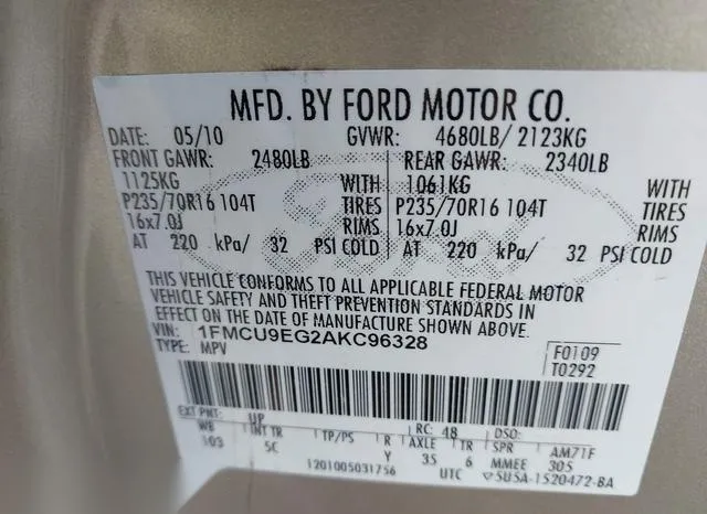 1FMCU9EG2AKC96328 2010 2010 Ford Escape- Limited 9