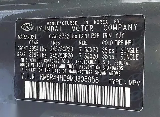 KM8R44HE9MU308958 2021 2021 Hyundai Palisade- Sel 9