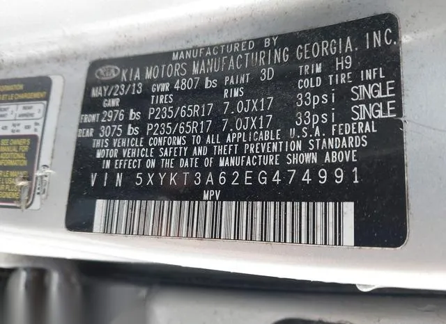 5XYKT3A62EG474991 2014 2014 KIA Sorento- LX 9