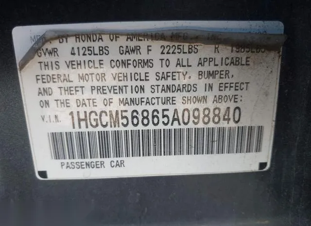 1HGCM56865A098840 2005 2005 Honda Accord- 2-4 EX 9