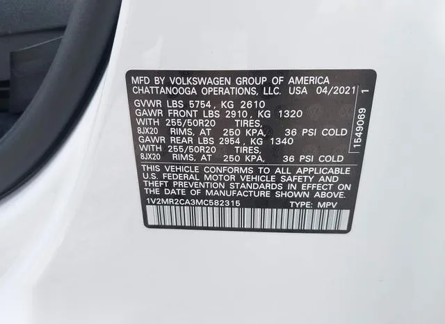 1V2MR2CA3MC582315 2021 2021 Volkswagen Atlas- 3-6L V6 Se W/ 9