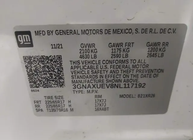 3GNAXUEV8NL117192 2022 2022 Chevrolet Equinox- Awd Lt 9