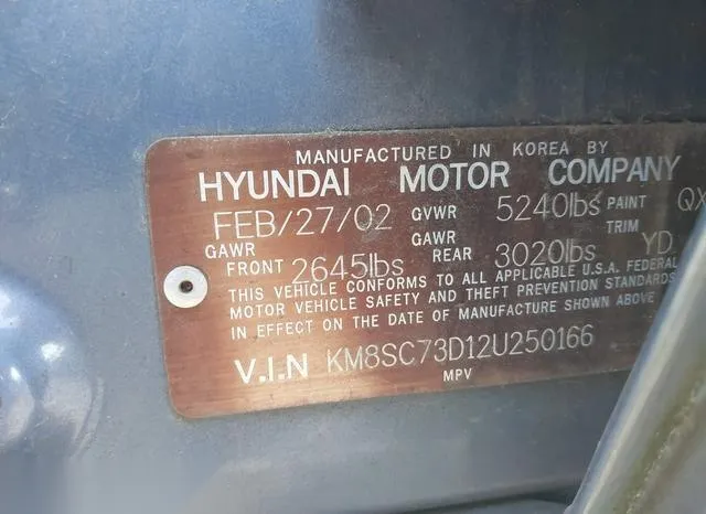 KM8SC73D12U250166 2002 2002 Hyundai Santa Fe- Gls/Lx 9