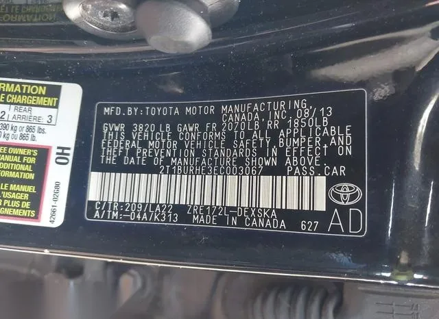 2T1BURHE3EC003067 2014 2014 Toyota Corolla- L/Le/Le Pls/Prm 9