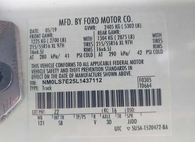 NM0LS7E25L1437112 2020 2020 Ford Transit- Connect Xl Cargo Van 9