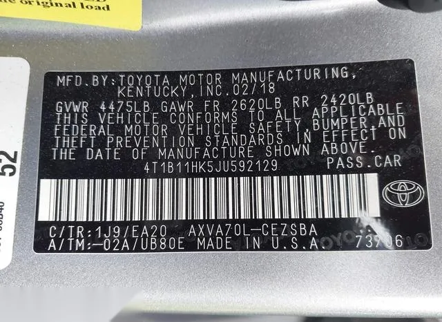 4T1B11HK5JU592129 2018 2018 Toyota Camry- SE 9