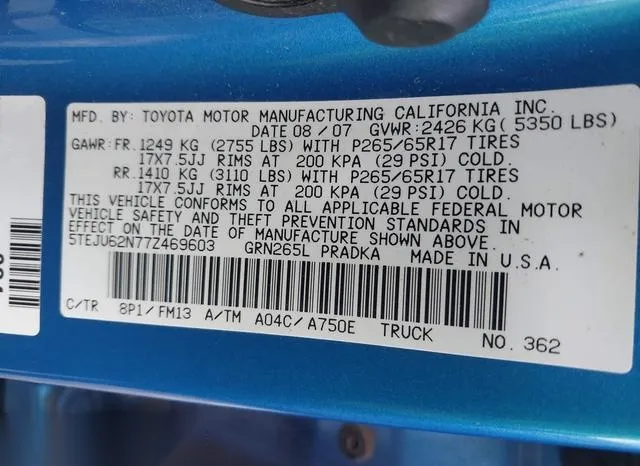 5TEJU62N77Z469603 2007 2007 Toyota Tacoma- Double Cab Preru 9