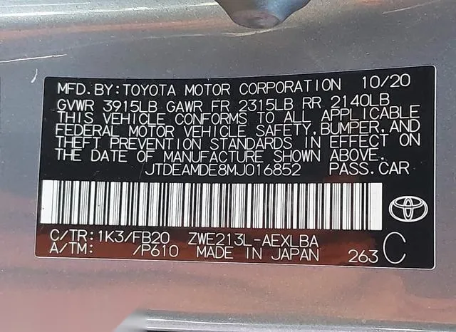 JTDEAMDE8MJ016852 2021 2021 Toyota Corolla- Hybrid Le 9