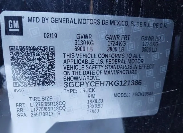 3GCPYCEH7KG121386 2019 2019 Chevrolet Silverado 1500- Custo 9