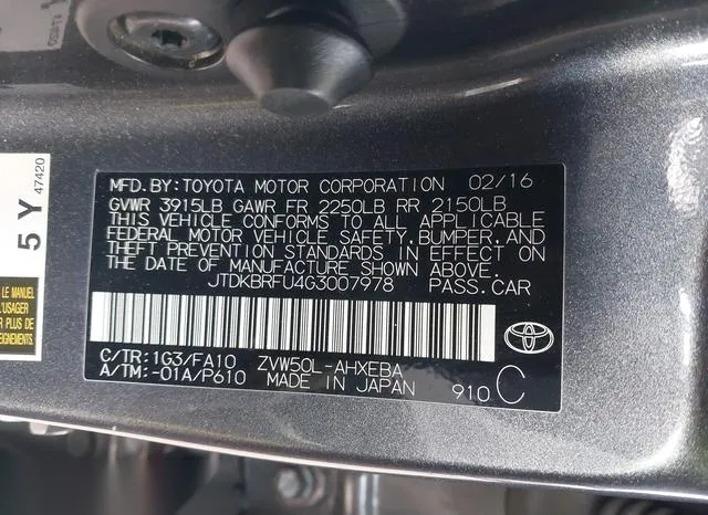 JTDKBRFU4G3007978 2016 2016 Toyota Prius- Two 9