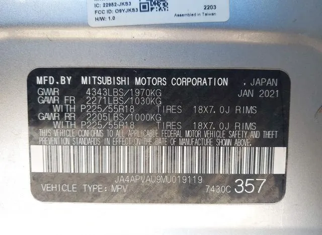 JA4APVAU9MU019119 2021 2021 Mitsubishi Outlander- Sport 2-0 9