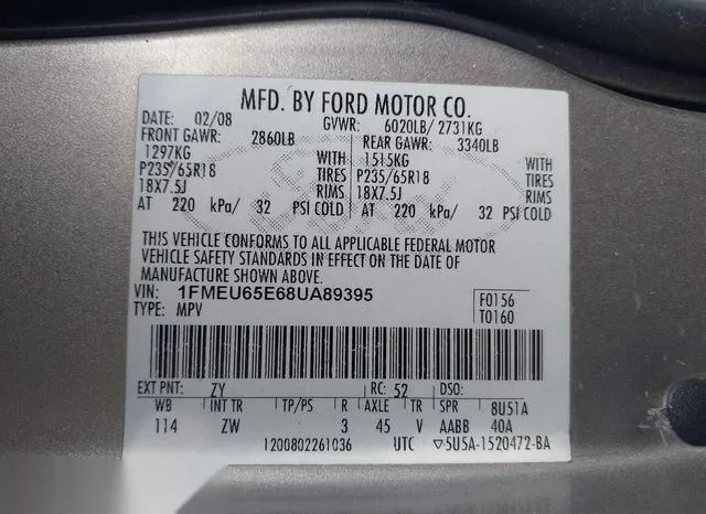 1FMEU65E68UA89395 2008 2008 Ford Explorer- Limited 9