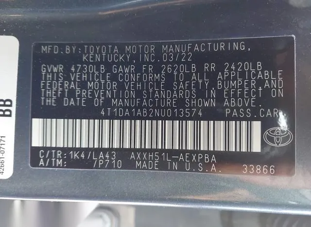 4T1DA1AB2NU013574 2022 2022 Toyota Avalon- Limited Hybrid 9