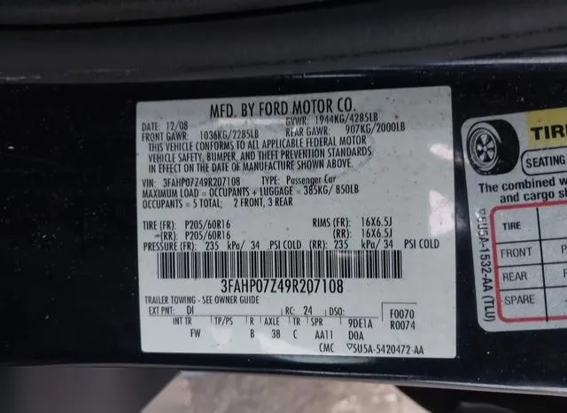 3FAHP07Z49R207108 2009 2009 Ford Fusion- SE 9