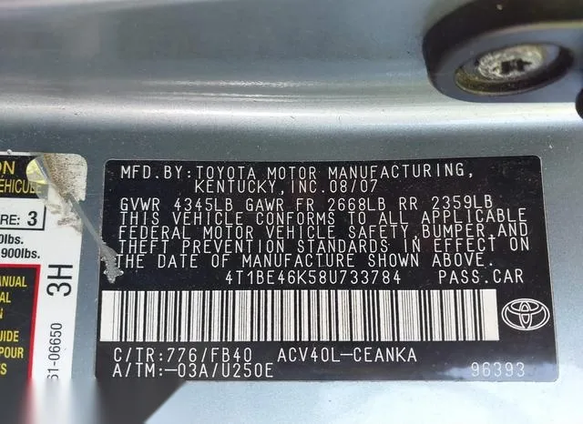 4T1BE46K58U733784 2008 2008 Toyota Camry- LE 9