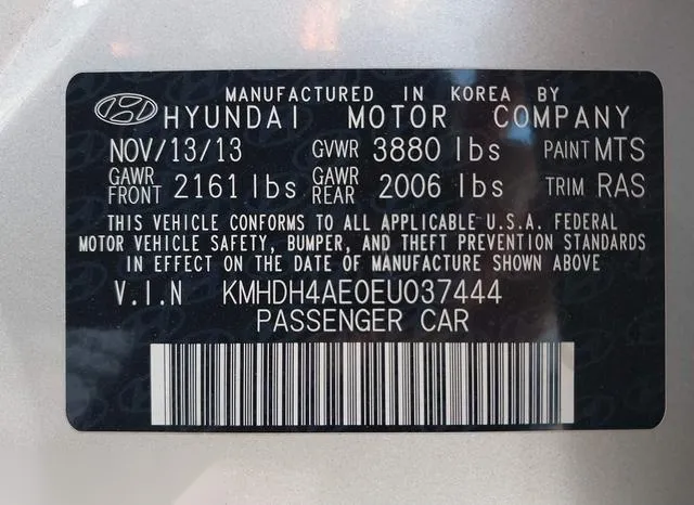 KMHDH4AE0EU037444 2014 2014 Hyundai Elantra- Se -ulsan Plant- 9