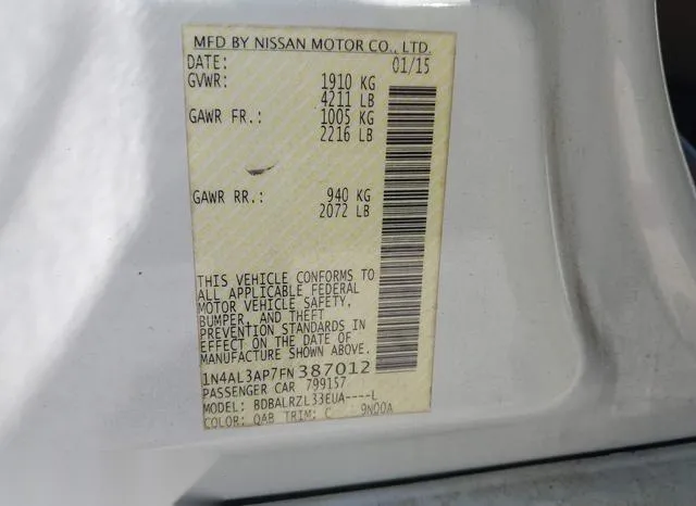 1N4AL3AP7FN387012 2015 2015 Nissan Altima- 2-5 SL 9