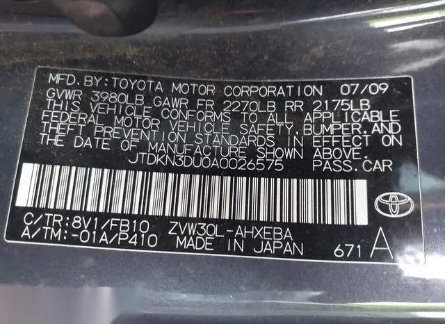 JTDKN3DU0A0026575 2010 2010 Toyota Prius- Iii 9