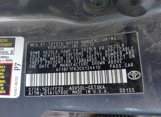 4T1BF1FK3CU124410 2012 2012 Toyota Camry- SE 9